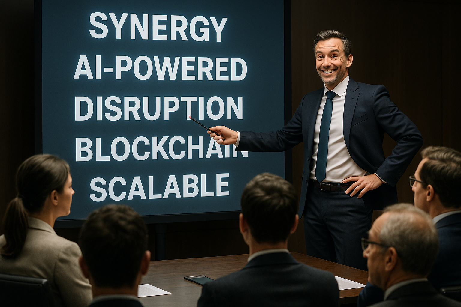 Berater vor Buzzword-Folie